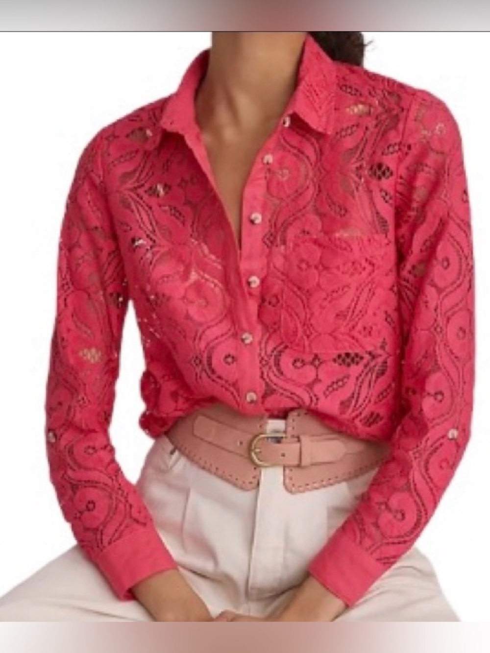 Anthropologie Maeve Blouse Top Sz Small/0 Pink Floral Lace Button Down Fairy